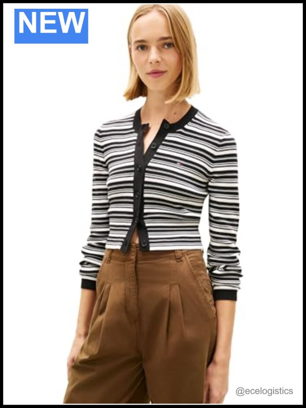 Women's Cropped Striped Cardigan Sweater 100% Cotton Button Up